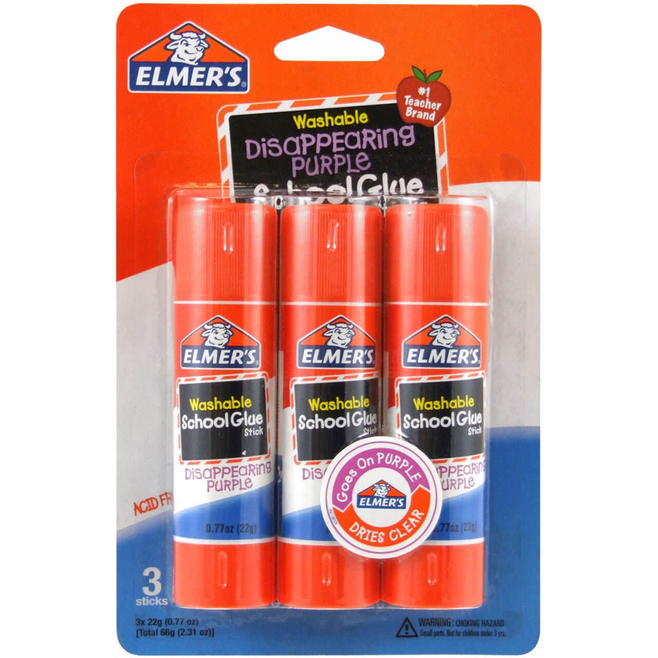 Elmer's Washable Disappearing Purple School Glue Stick 3/Pkg-.77Oz